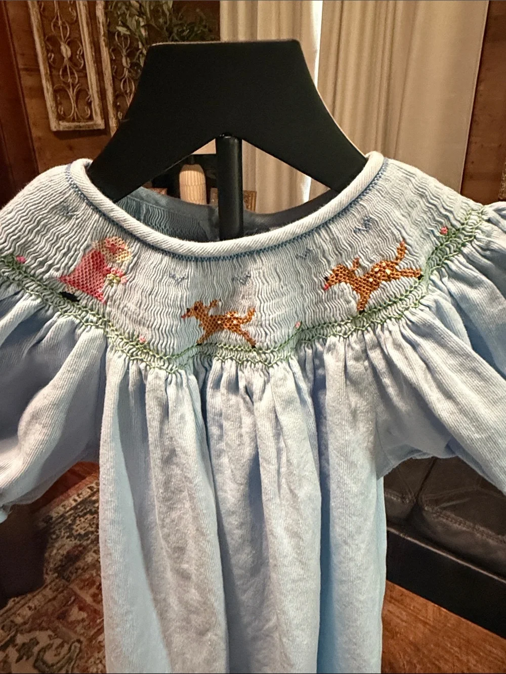 Light Blue Smocked Puff-Sleeve Kids Casual Dress